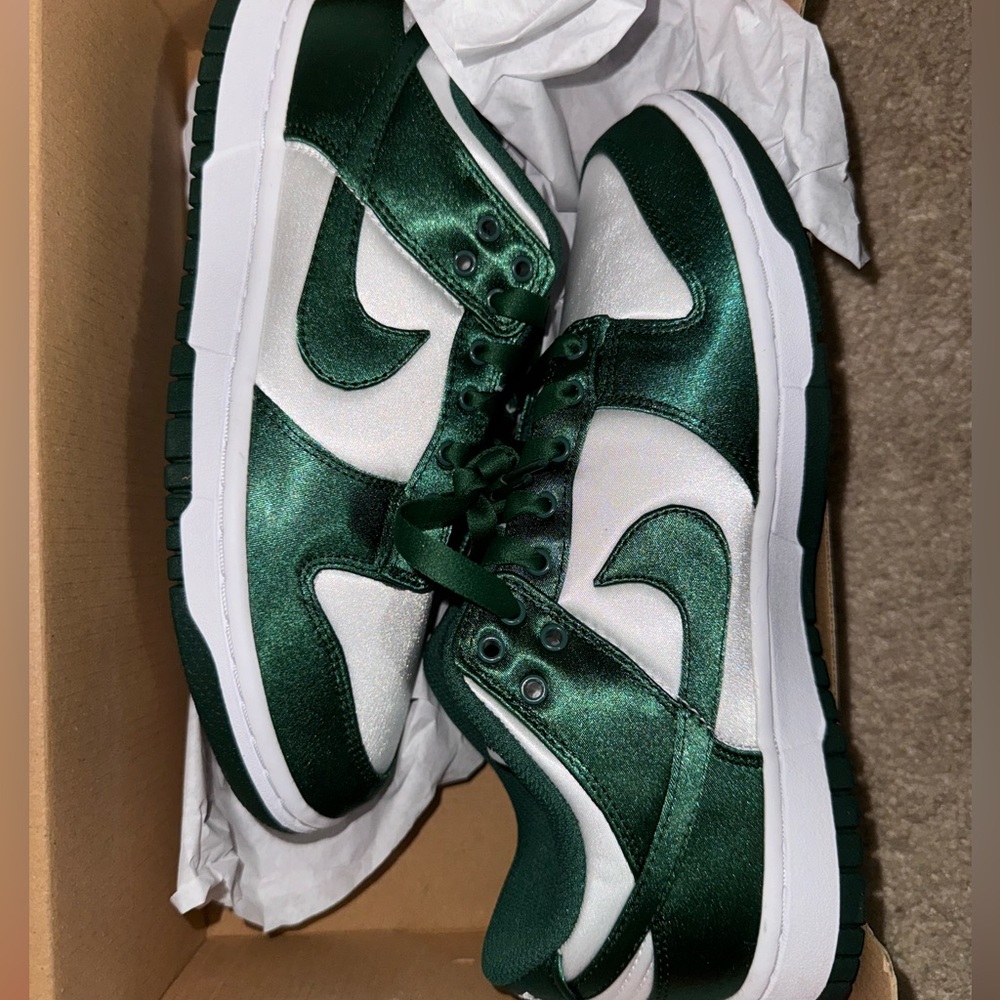 Satin Green and White Nike Dunks